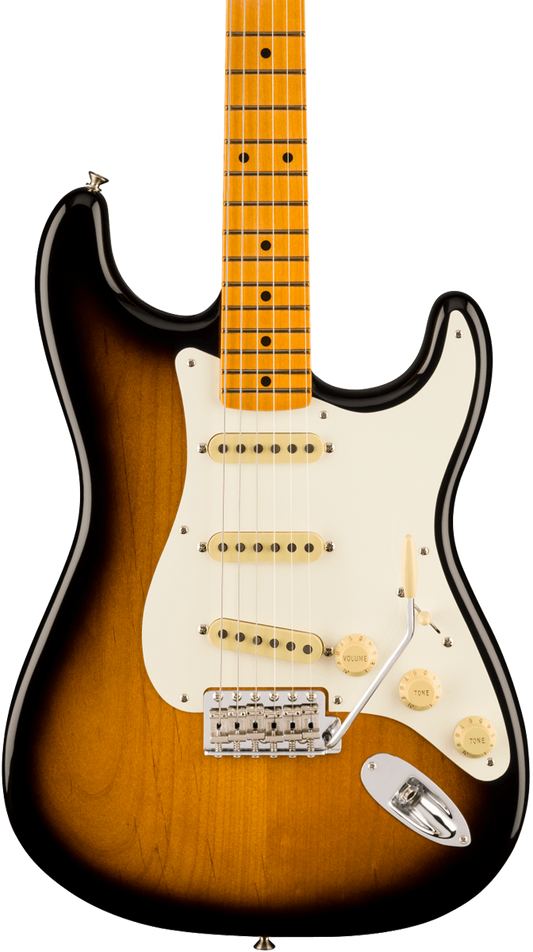 Front of Fender Eric Johnson Stratocaster Maple  2-Color Sunburst.