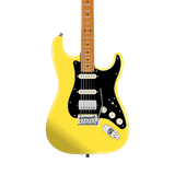 Front of Fender FSR Limited Edition American Ultra II Stratocaster HSS Roasted MP Graffiti Yellow.