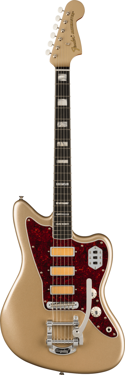 Full frontal of Fender Gold Foil Jazzmaster Shoreline Gold.