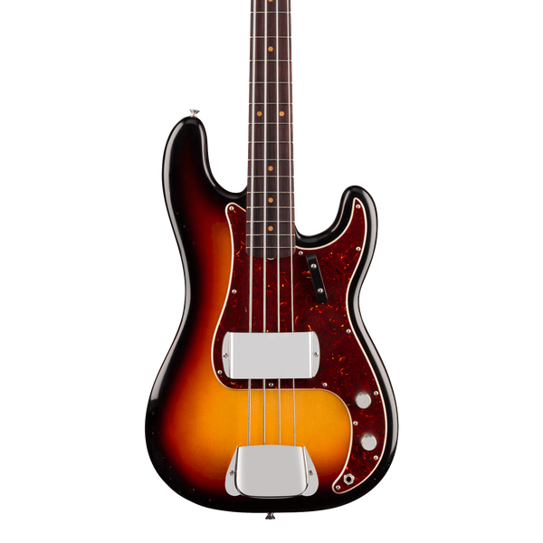 Front of Fender James Jamerson 1962 Precision Bass Rosewood 3-Tone Sunburst.