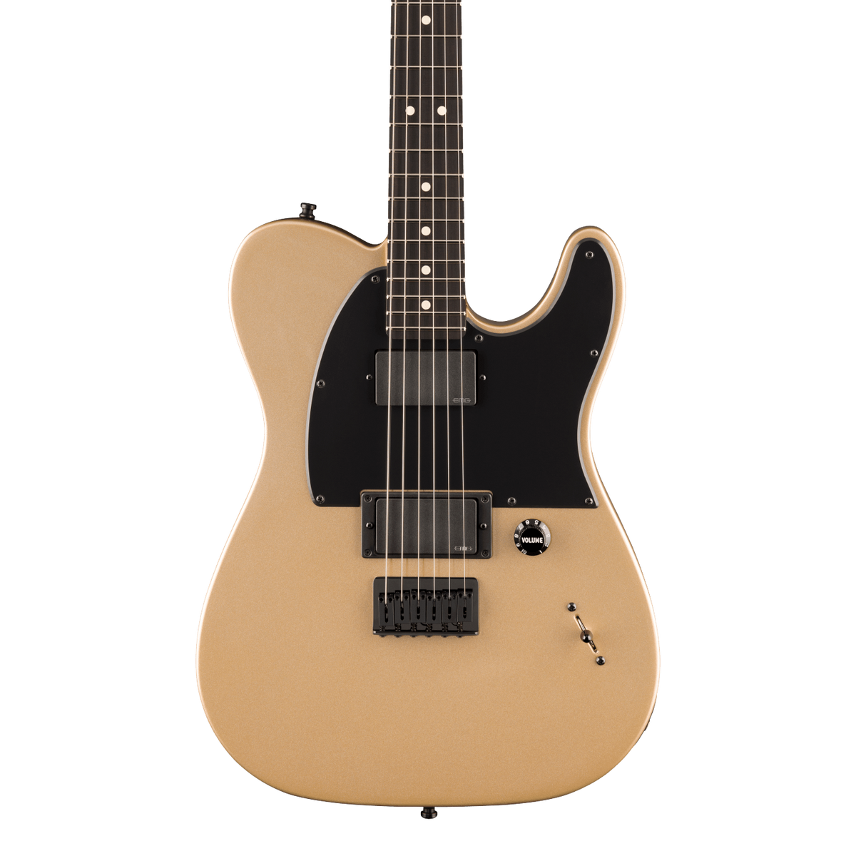 Front of Fender Jim Root Telecaster Ebony Shoreline Gold.