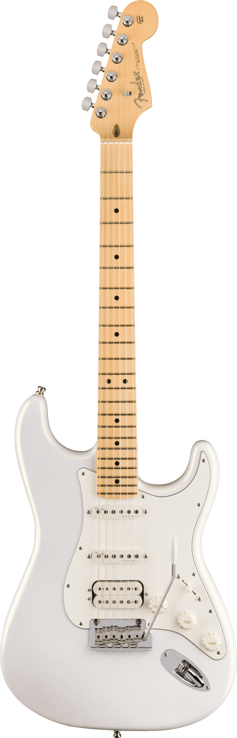 Full frontal of Fender Juanes Stratocaster MP Luna White.