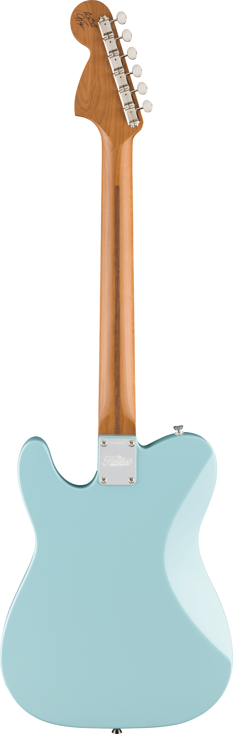 Back of Fender Kingfish Delta Day Telecaster Deluxe Rosewood Daphne Blue.