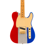 Front of Fender Limited Buck Owens Telecaster Red Silver Blue Sparkle.