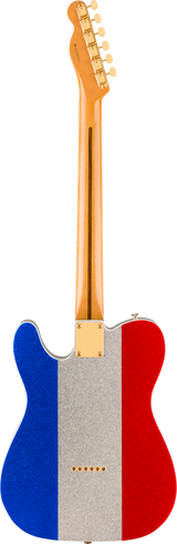 Back of Fender Limited Buck Owens Telecaster Red Silver Blue Sparkle.