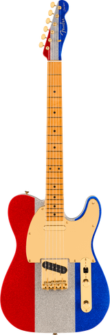Full frontal of Fender Limited Buck Owens Telecaster Red Silver Blue Sparkle.