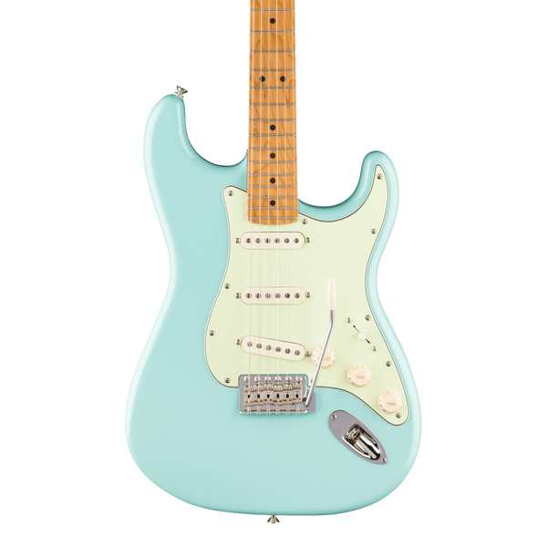 Front of Fender Limited Edition American Professional Classic Stratocaster Roasted Maple Daphne Blue.