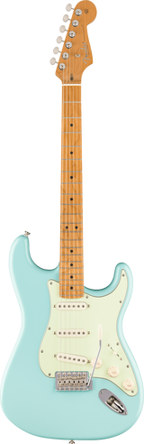 Full frontal of Fender Limited Edition American Professional Classic Stratocaster Roasted Maple Daphne Blue.