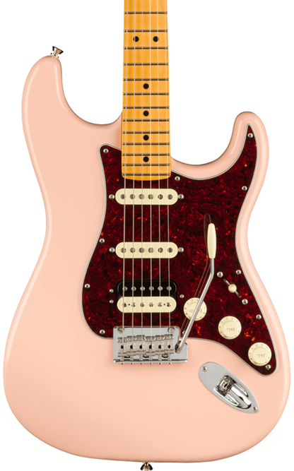 Front of Fender Limited Edition American Professional II Stratocaster HSS MP Shell Pink.