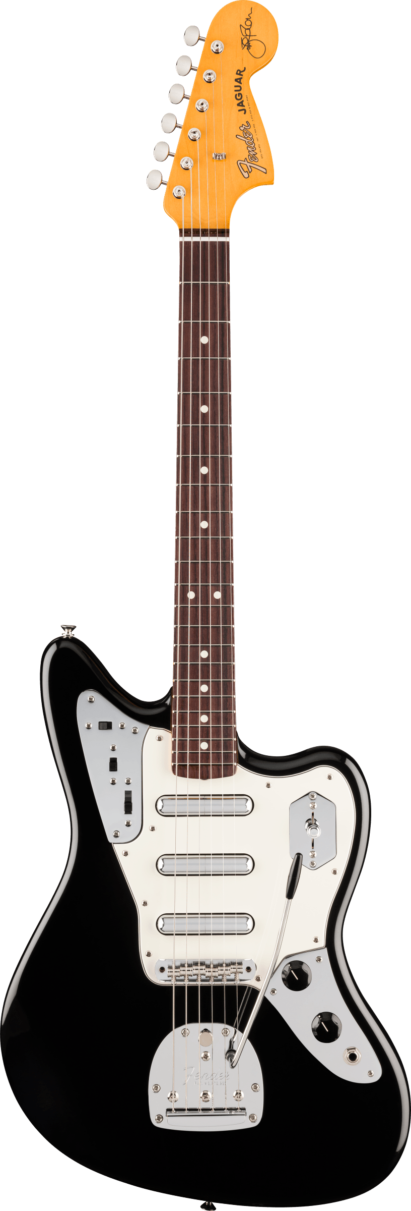 Full frontal of Fender Limited Edition Johnny Marr Signature Special Jaguar Rosewood  Black.