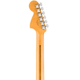 Back of headstock of Fender Limited Edition Player Fusion Jaguar Baritone Ebony Black.