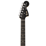 Headstock of Fender Limited Edition Player Fusion Jaguar Baritone Ebony Black.