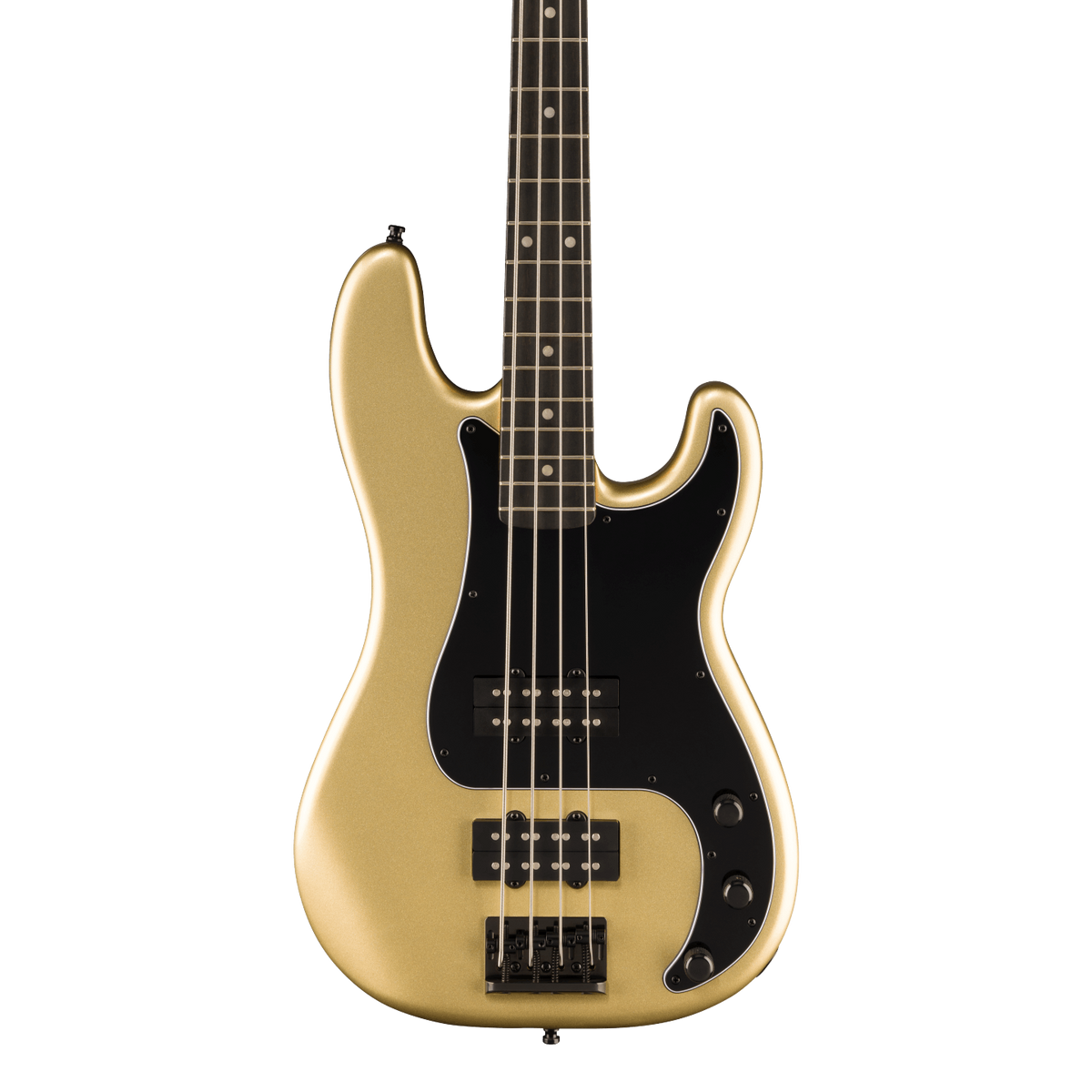 Front of Fender Limited Edition Player Fusion Precision Bass HH Ebony Halo Metallic.