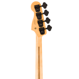 Back of headstock of Fender Limited Edition Player Fusion Precision Bass HH Ebony Halo Metallic.