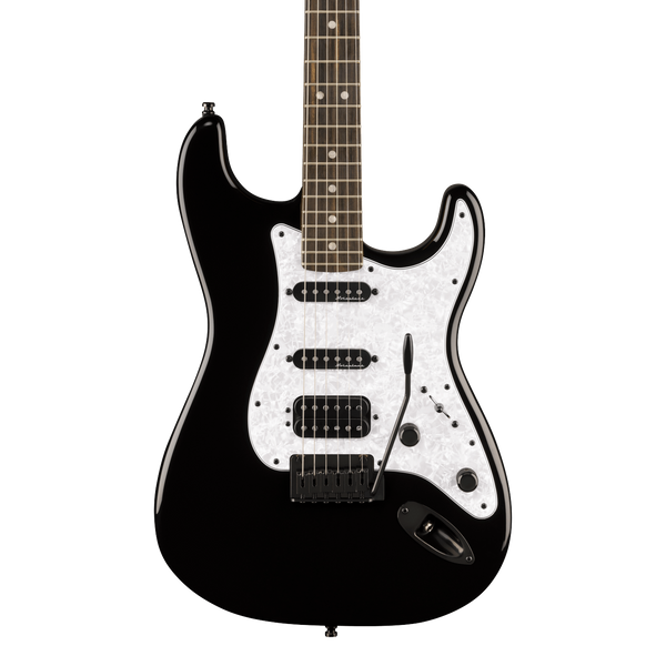 Front of Fender Limited Edition Player Fusion Stratocaster HSS Ebony Black.