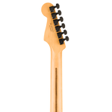 Back of headstock of Fender Limited Edition Player Fusion Stratocaster HSS Ebony Black.