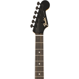 Headstock of Fender Limited Edition Player Fusion Stratocaster HSS Ebony Black.