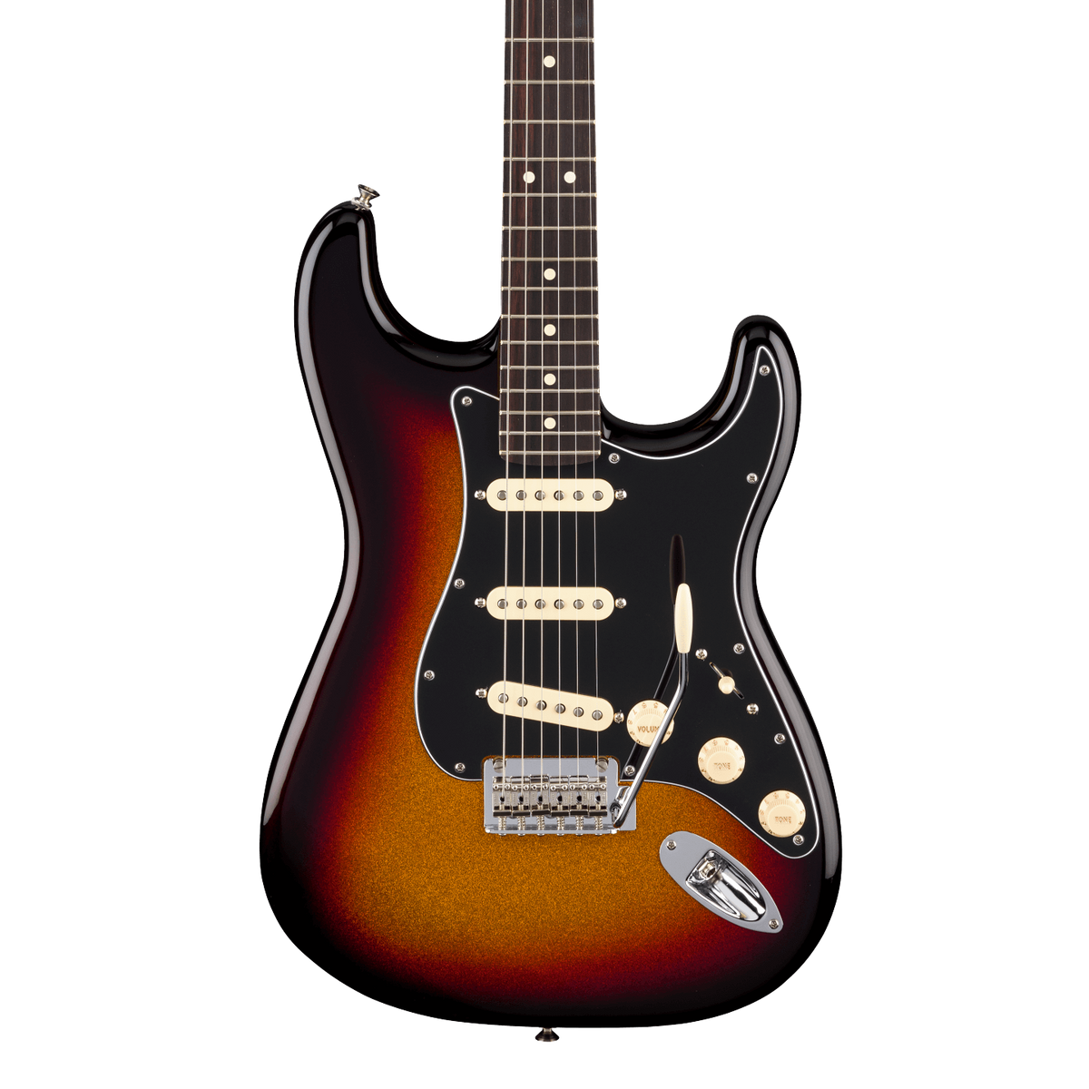 Front of Fender Limited Edition Player II Stratocaster RW Sparkle 3-Color Sunburst.