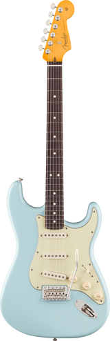 Full frontal of Fender Limited Edition Pro Classic Silent Stratocaster Rosewood Daphne Blue.