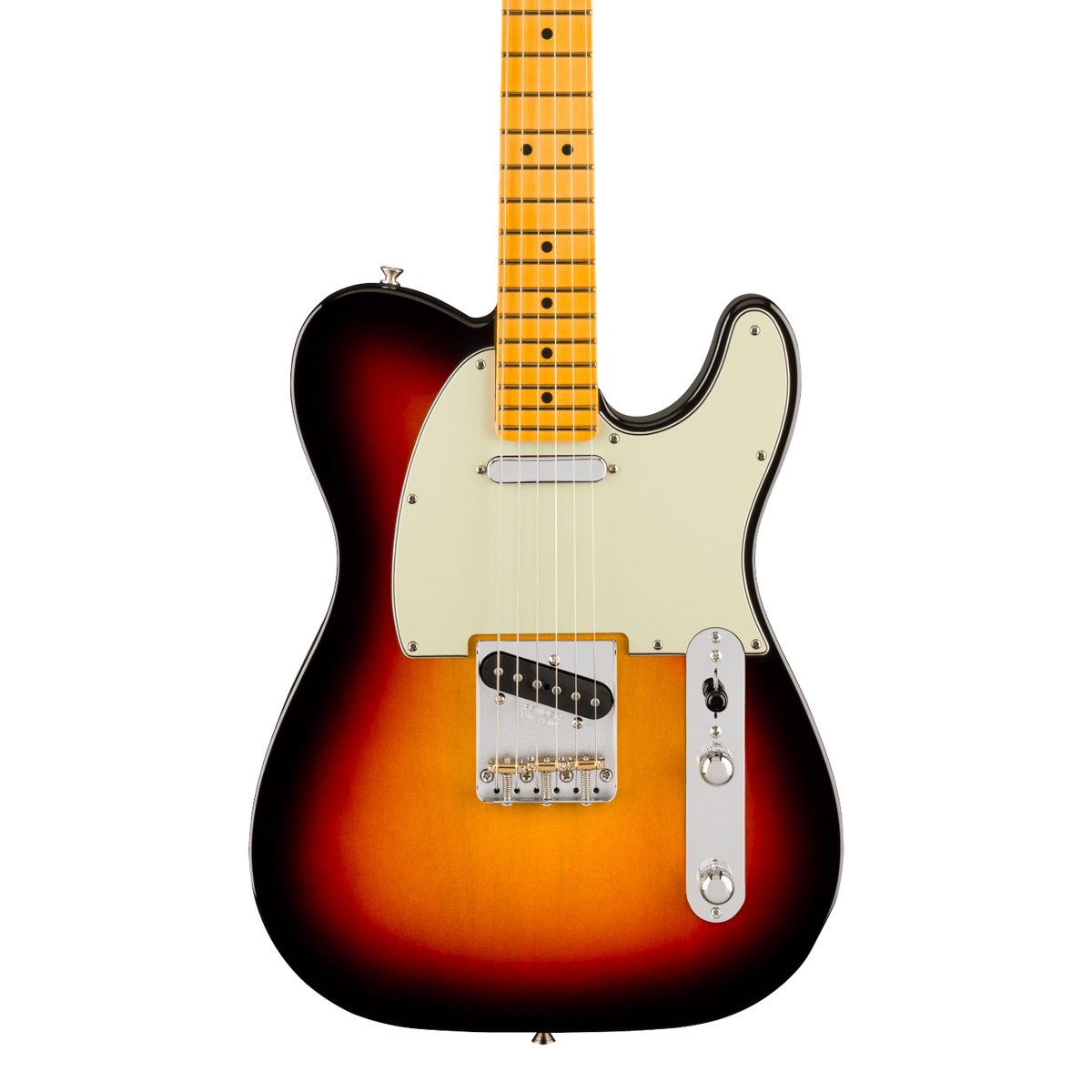 Front of Fender Limited Edition Pro Classic Silent Telecaster Maple 3-Color Sunburst.