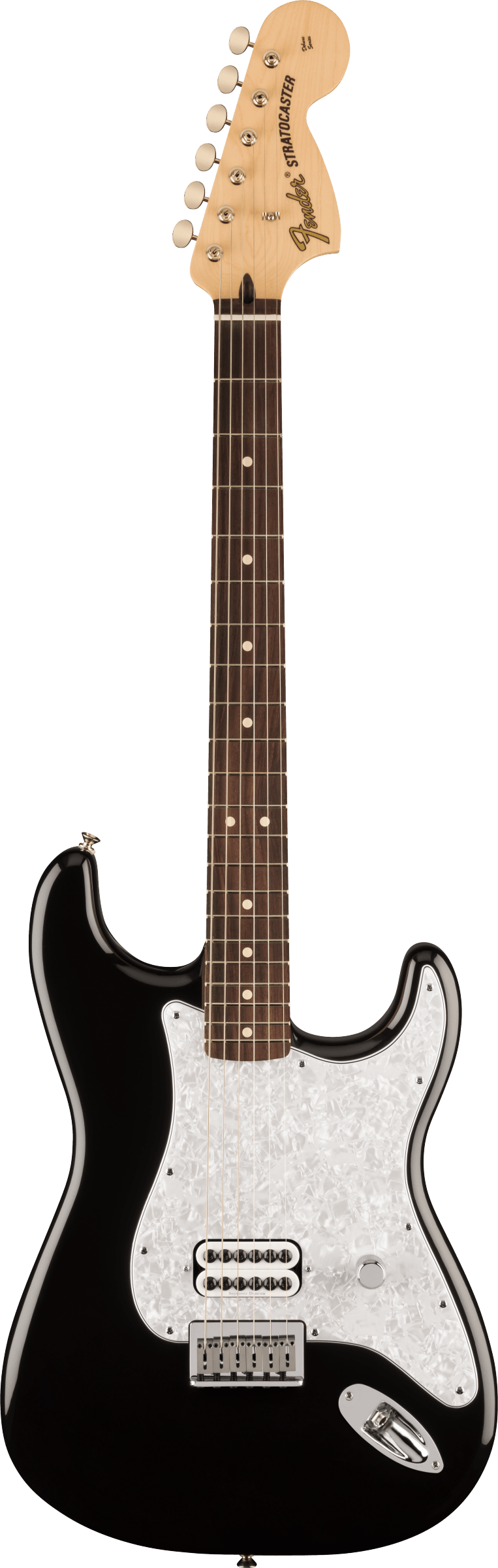 Full frontal of Fender Limited Edition Tom Delonge Stratocaster RW Black.