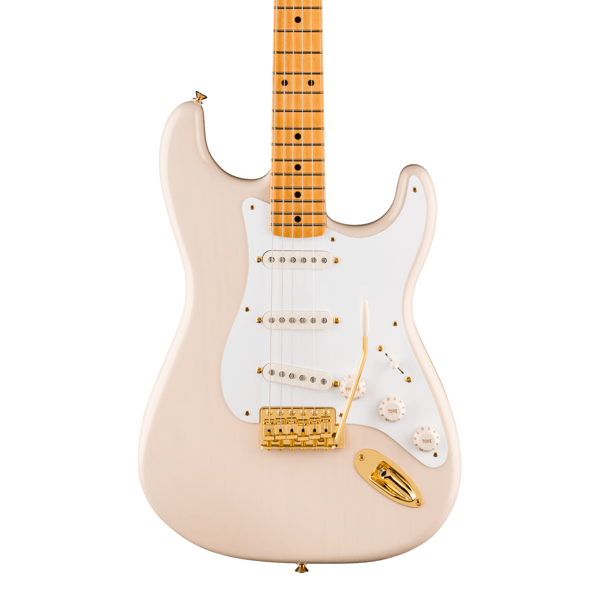 Front of Fender Limited Edition Vintera III Late '50s Stratocaster Maple White Blonde.