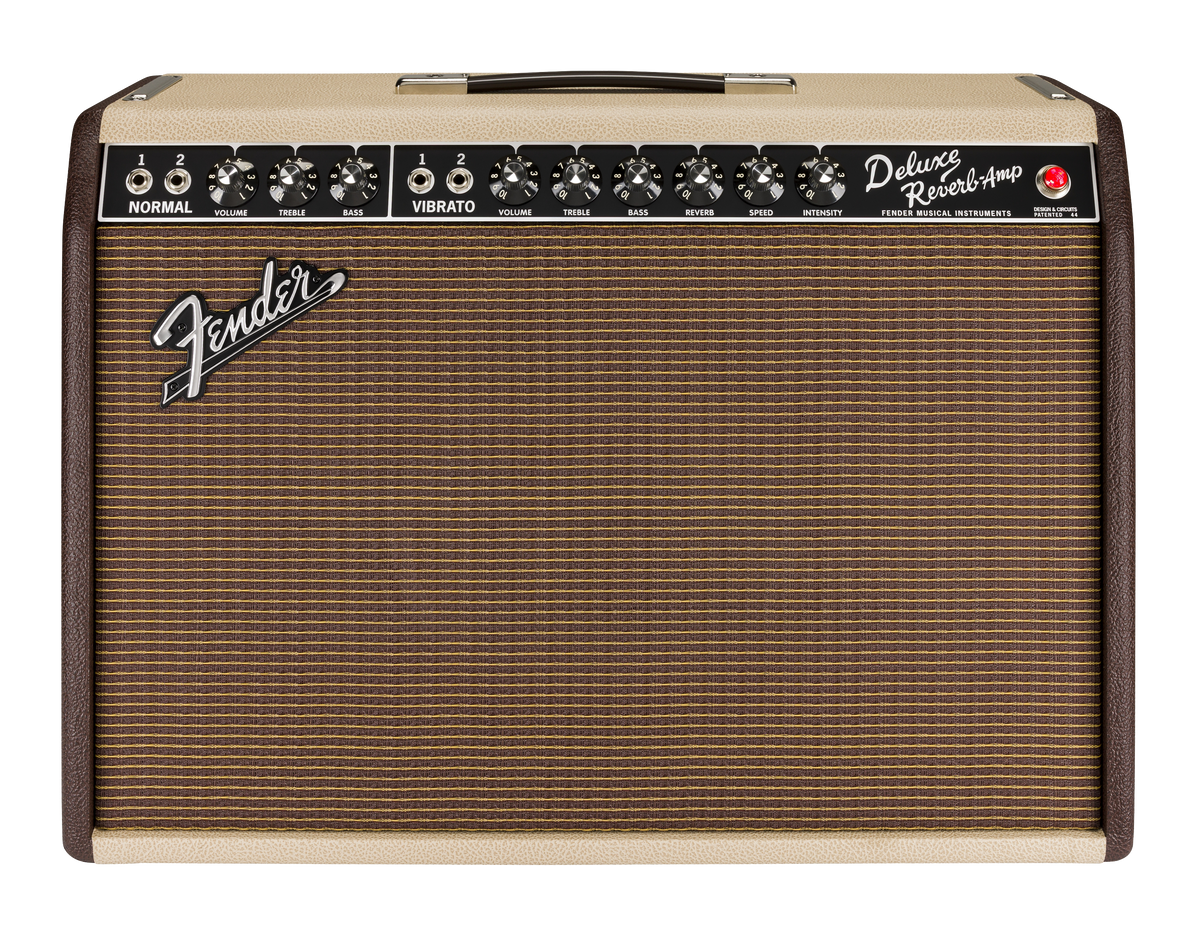 Front of Fender Limited Edition '65 Deluxe Reverb Two-Tone Vanilla/Cocoa G12-65.