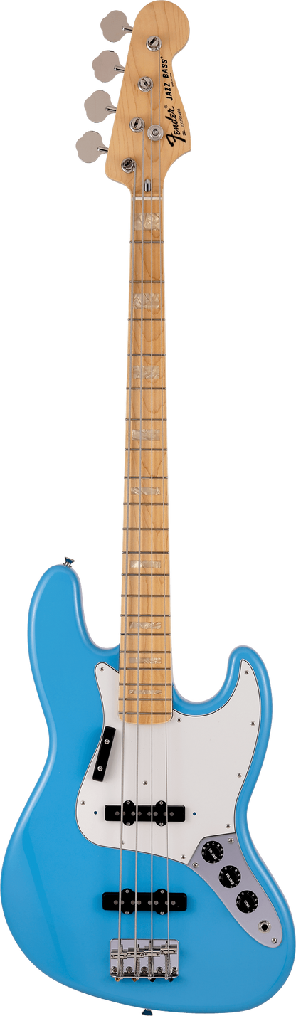 Full frontal of Fender Made in Japan Limited International Color Jazz Bass MP Maui Blue.