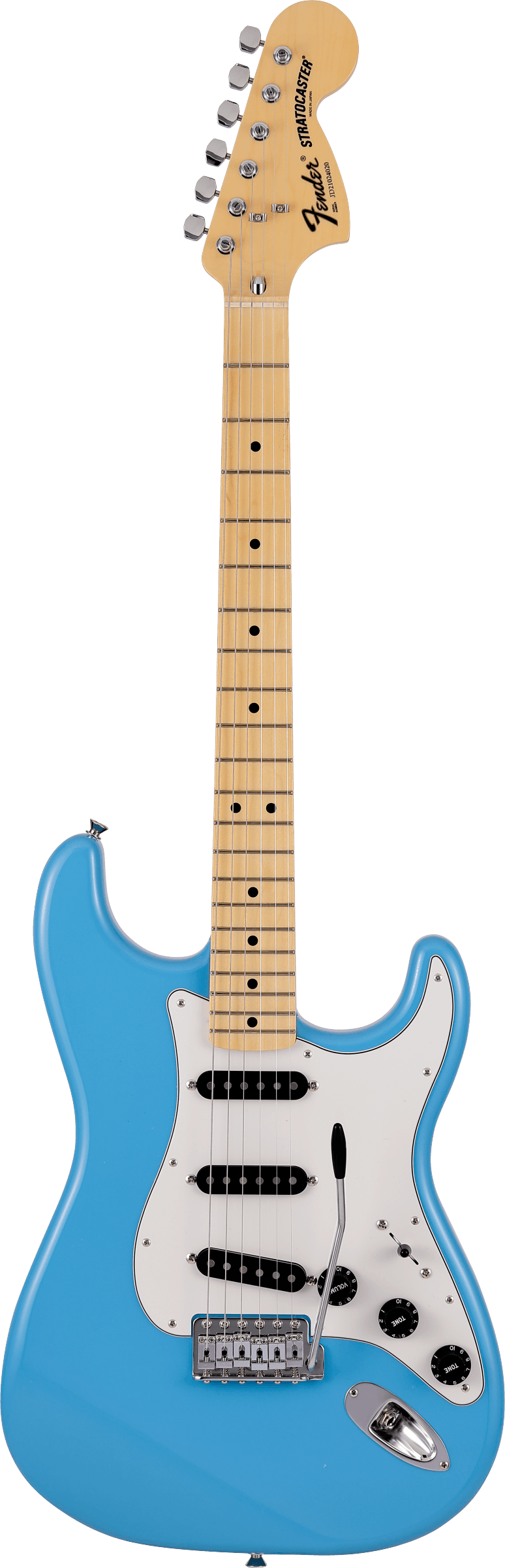 Full frontal of Fender Made in Japan Limited International Color Stratocaster MP Maui Blue.