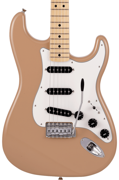 Front of Fender Made in Japan Limited International Color Stratocaster MP Sahara Taupe.