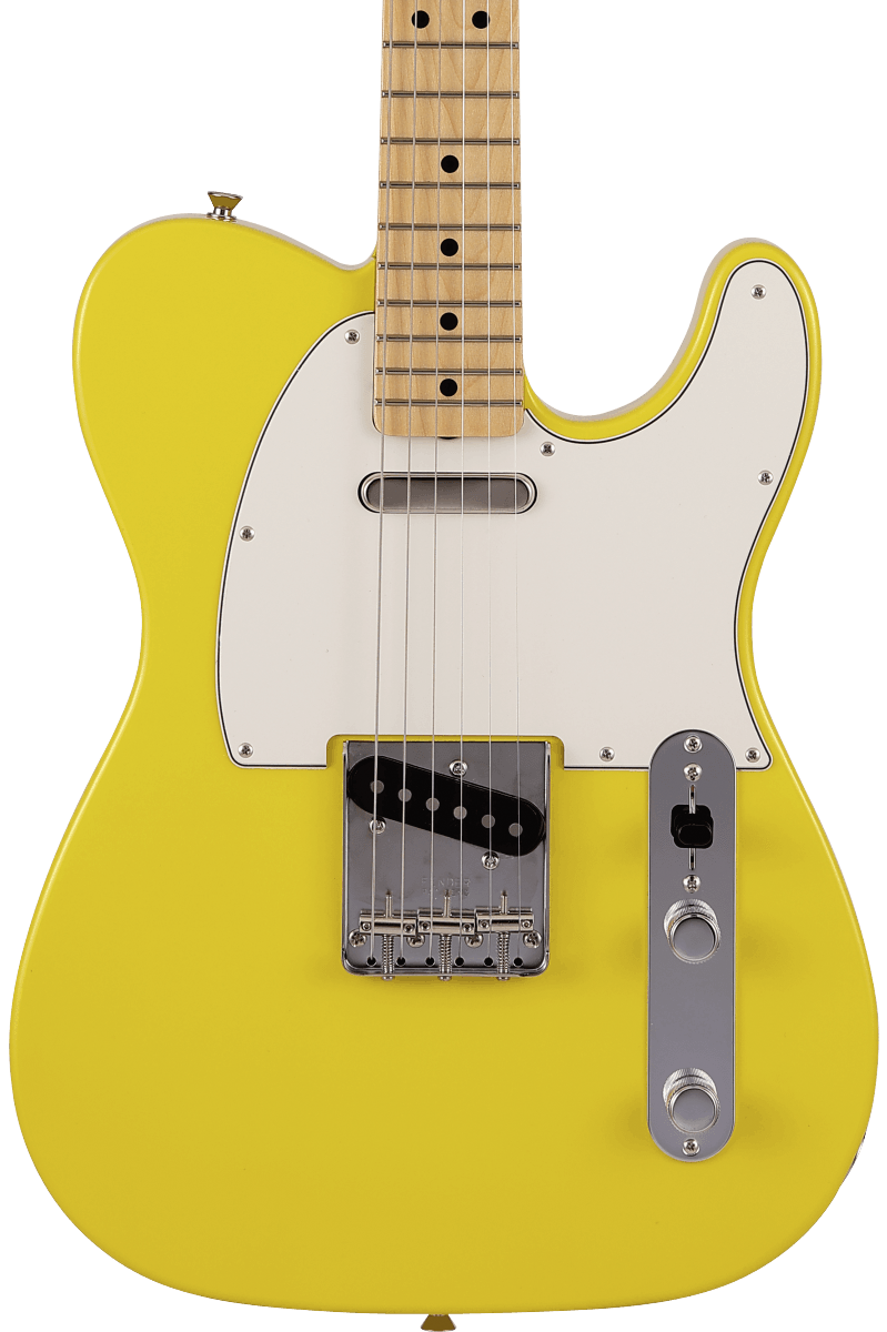 Front of Fender Made in Japan Limited International Color Telecaster MP Monaco Yellow.
