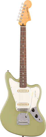 Full frontal of Fender Player II Jaguar Rosewood Birch Green.