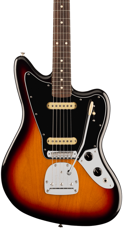Front of Fender Player II Jaguar Rosewood Fingerboard 3 Color Sunburst.