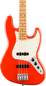 Front of Fender Player II Jazz Bass Maple Fingerboard Coral Red.