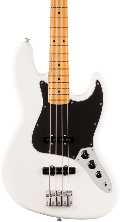 Front of Fender Player II Jazz Bass Maple Fingerboard Polar White.