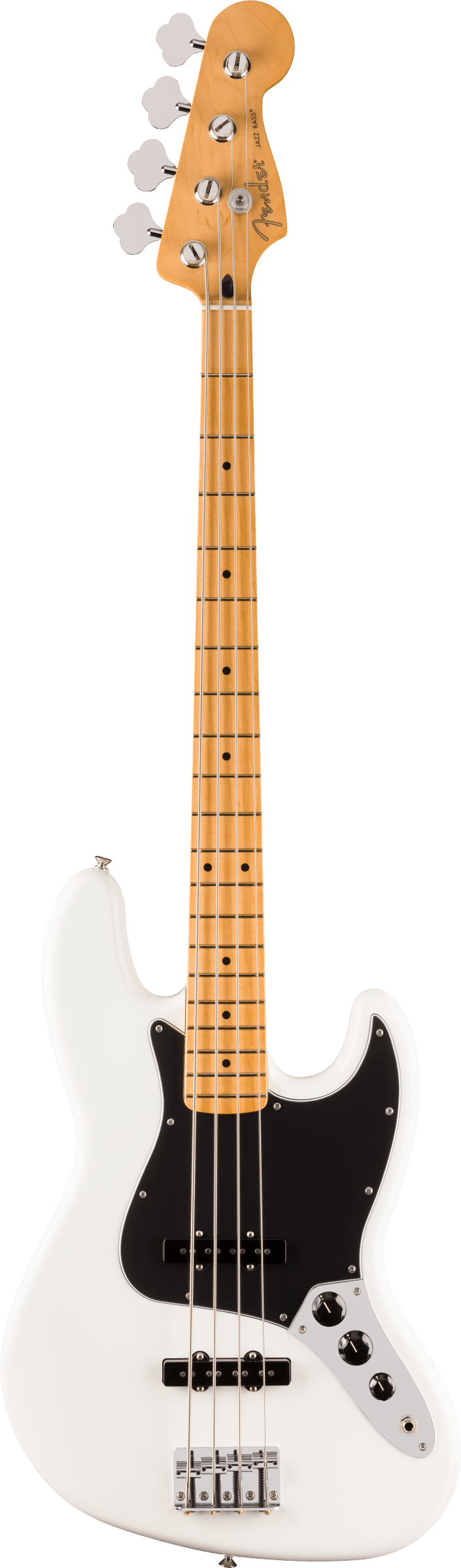 Full frontal of Fender Player II Jazz Bass Maple Fingerboard Polar White.