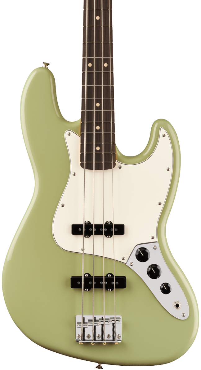 Front of Fender Player II Jazz Bass Rosewood Fingerboard Birch Green.