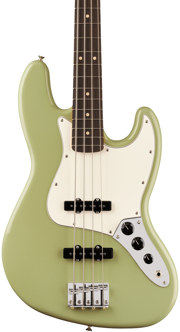 Front of Fender Player II Jazz Bass Rosewood Fingerboard Birch Green.