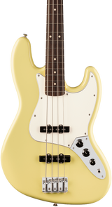 Front of Fender Player II Jazz Bass Rosewood Fingerboard Hialeah Yellow.