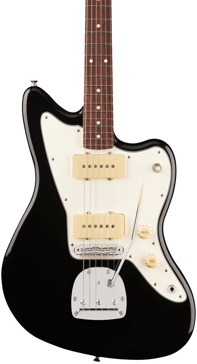 Front of Fender Player II Jazzmaster Rosewood Fingerboard Black.