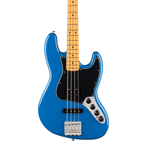 Front of Fender Player II Modified Active Jazz Bass MP Electric Blue.