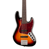 Front of Fender Player II Modified Active Jazz Bass V RW 3 Tone Sunburst.