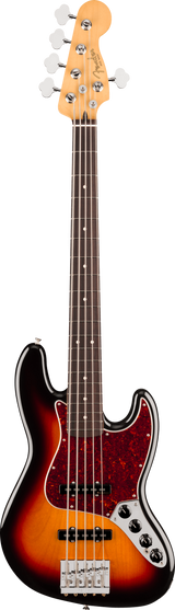 Full frontal of Fender Player II Modified Active Jazz Bass V RW 3 Tone Sunburst.