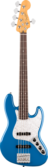 Full frontal of Fender Player II Modified Active Jazz Bass V RW Electric Blue.