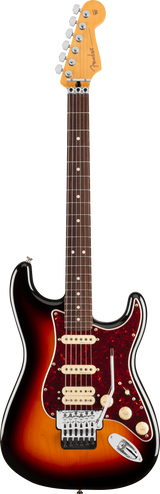 Full frontal of Fender Player II Modified Stratocaster HSS Floyd Rose RW 3 Tone Sunburst.