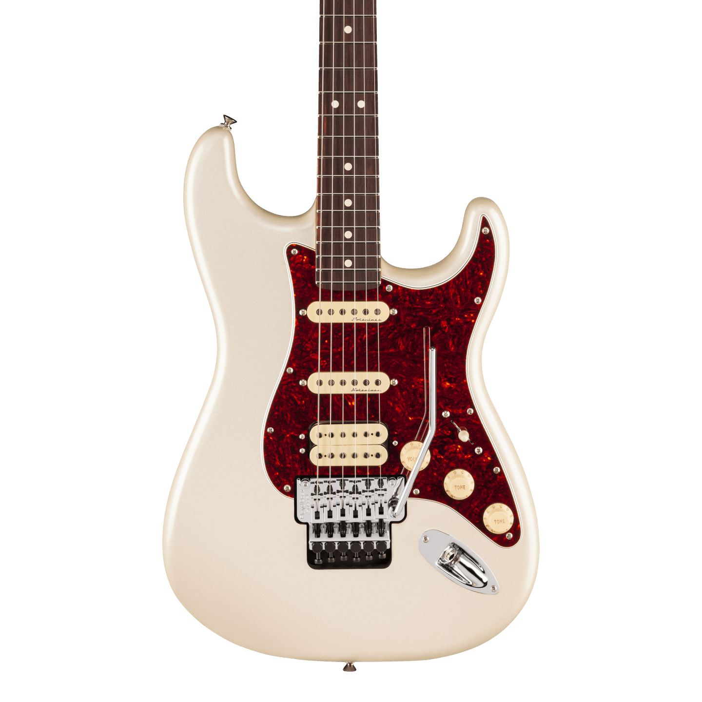 Front of Fender Player II Modified Stratocaster HSS Floyd Rose RW Olympic Pearl.