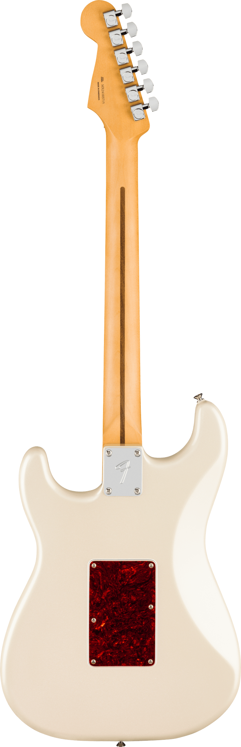 Back of Fender Player II Modified Stratocaster HSS Floyd Rose RW Olympic Pearl.