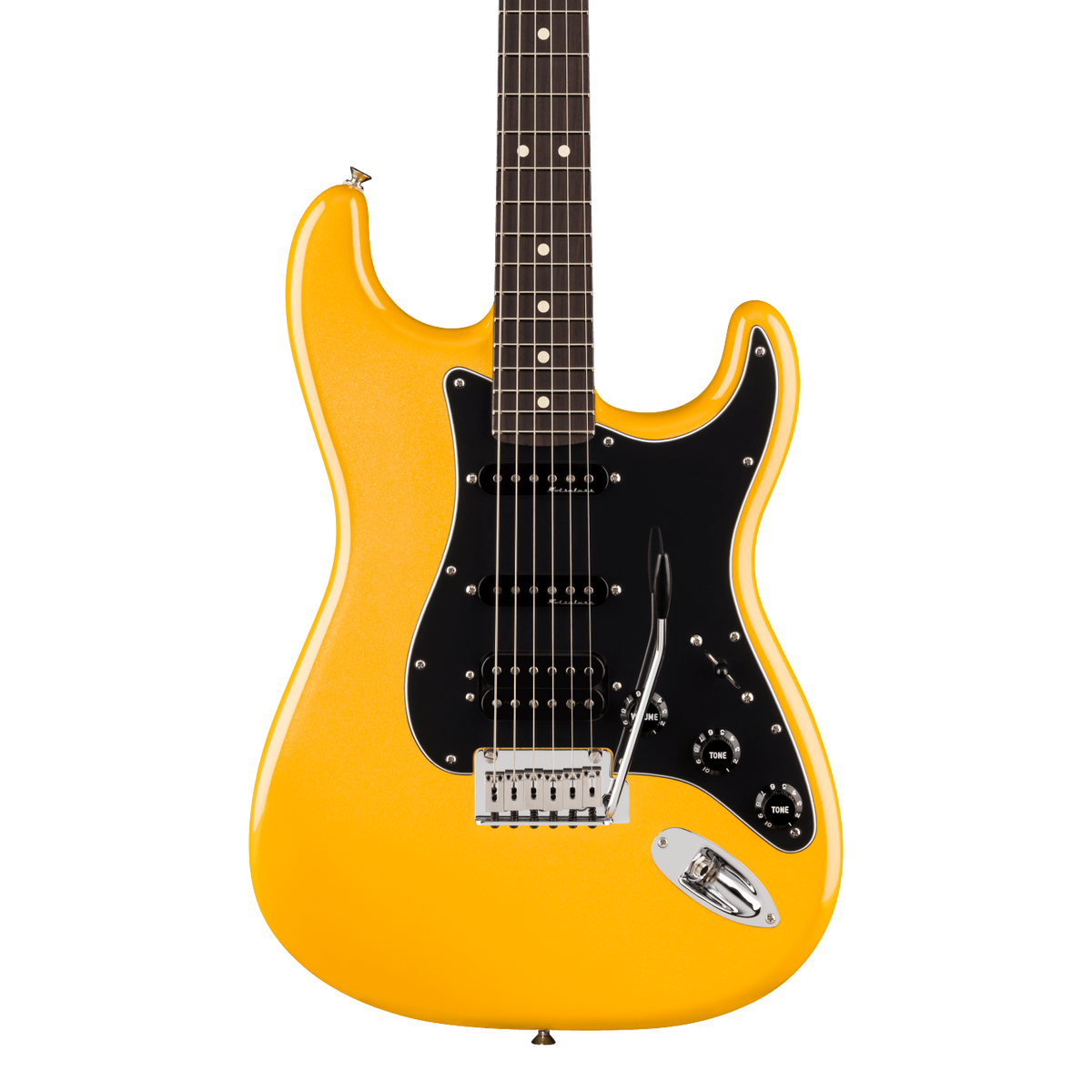 Front of Fender Player II Modified Stratocaster HSS RW Sunshine Yellow.