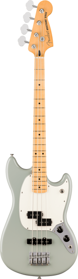Full frontal of Fender Player II Mustang Bass PJ Maple Cactus Gray.