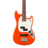 Front of Fender Player II Mustang Bass PJ Rosewood Rallye Orange.